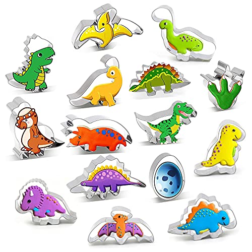 VEGCOO Ensemble de Emporte Pièce Dinosaure pour Enfants, 15pcs Moule à Biscuits Emporte-Pièces en Acier Inoxydable pour Les Biscuits, Les Pâtes à Sucre, Les Gâteaux