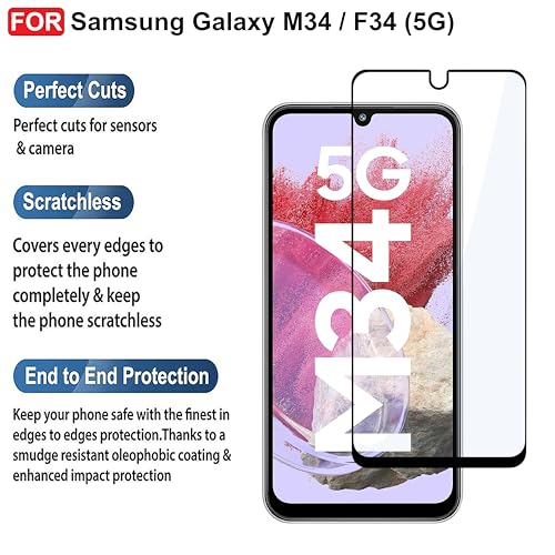 Image of CEDO Tempered Glass for Samsung Galaxy M34 / F34 (5G) | Screen Protector Full HD Quality Tempered Glass Anti-Scratch Edge to Edge Coverage with Easy Installation Kit (Black)