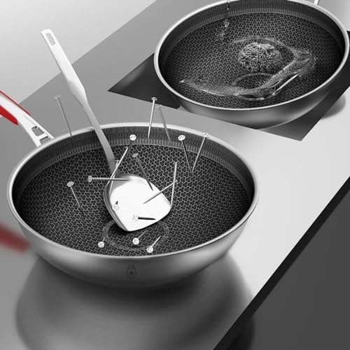 Wok de acero inoxidable con tapa de vidrio 12.6in miniatura 5