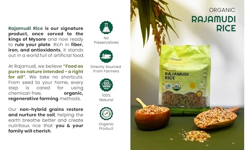 Image of Rajamudi - Authentic Rajamudi Rice (Unpolished) 2 kg - Certified Organic | 100% Pure, Rich in antioxidants, Low GI | High Zinc | Non-GMO | Grown without Pesticides & Chemicals | Pride of Karnataka