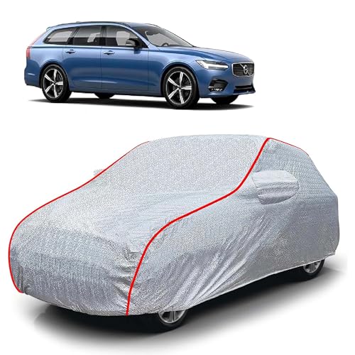 Image of Sulfar 100% Waterproof Car Body Cover Compatible with Mirror for Volvo V90 (Triple Stitched, Full Bottom Elastic, Magic Silver with Red Piping)