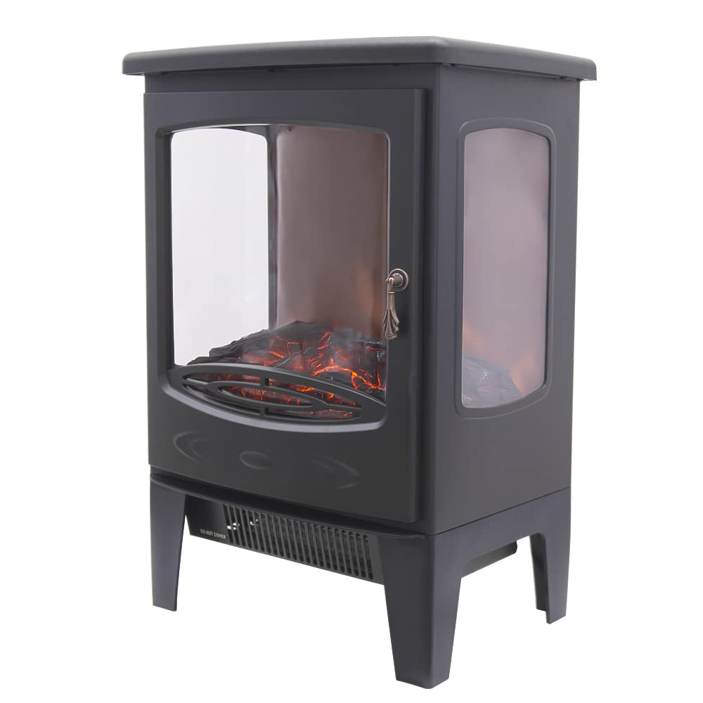 Warmehaus Black Electric Stove Fire With Adjustable Thermostat Control, Glass View Realistic Led Flame Effect, Overheat Protection, Thermal Cut-Off, 1800W Freestanding Fireplace Size 2