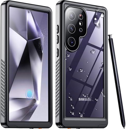 Justcool Designed for Samsung Galaxy S24 Ultra Case Waterproof, Built-in Screen Protector Full Protection Heavy Duty Shockproof Anti-Scratched Rugged Case for Galaxy S24 Ultra 6.8'' (Black/Clear)