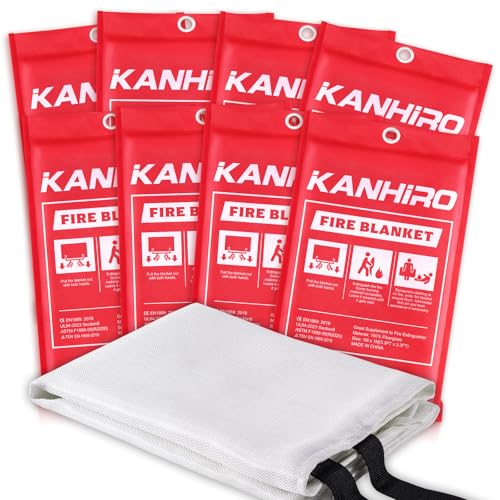 Image of kanhiro Emergency Fire Blanket for Home Kitchen Fiberglass Fire Suppression Blanket Great for School, Fireplace, Grill, Car, Office, Warehouse (8 Pack, 39 in X 39 in)