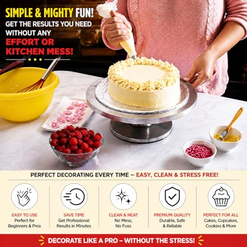 Image of Cake Making Set Combo Cake Turntable,12 Cake Decorating Nozzle, 3 Pcs Set Scraper, 3 Pcs Knife (All Product Reusable) (Combo 3)