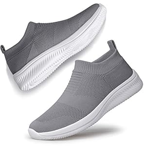 vibdiv Chaussures à Enfiler Femme Chaussettes Baskets Chaussures De Marche Jogging Chaussures De Travail Décontractées Intérieur Extérieur Gris Foncé 37