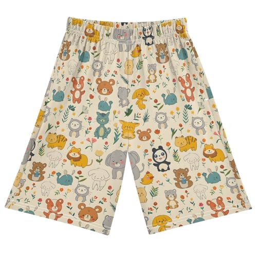 ALAZA Cartoon Elephant Bear Whale Tiger Cat Pajama Shorts Sleep Shorts Pant Lounge Pajama Bottoms Elastic Waist with Pockets
