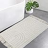 LEEVAN Boho Bathroom Rugs 2'x3' Handmade Kitchen Rugs Washable Beige Bath Mat with Tassels Bohemian Kitchen Runner Rug Farmhouse Cotton Entryway Rug for Bedroom/Laundry Room Accent Woven Throw Rug