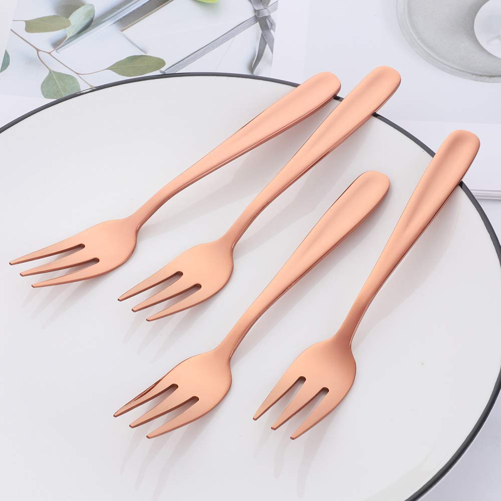 QRU Stainless Steel Dessert Forks, 6 Pieces 3-tine Cocktail Mini Salad Fruit Fork Sets, 5.5 Inch Dishwasher Safe Great for Picnics, Camping, BBQs (Rose Gold) — Amazon image 4