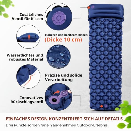 HIKENTURE Camping-Isomatte, aufblasbar, Ultraleicht, Dunkelblau 2 – Ansicht 2