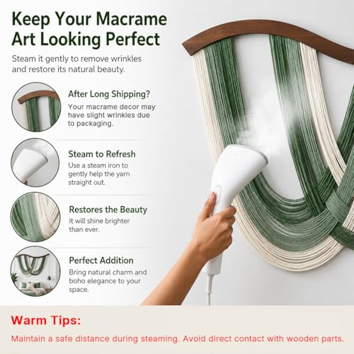 Image of HASTHIP Macrame Wall Hanging Green Dip Dyed Cotton Rope Tapestry Boho Wall Art Decor for Bedroom Living Room Nursery