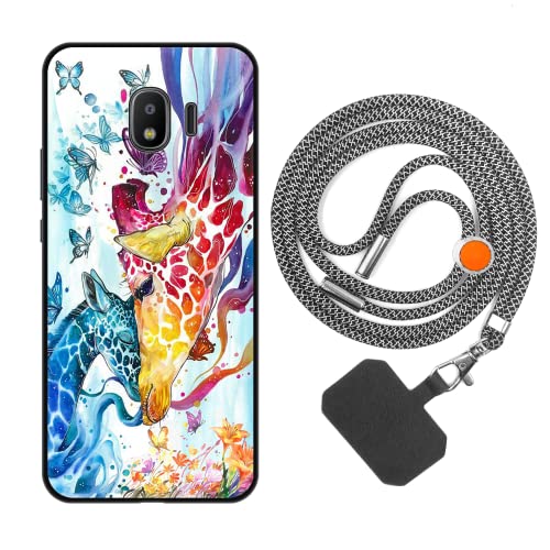 vingarshern Funda Compatible con Samsung Galaxy J2 2018 Carcasa Silicona Suave Marco,Anti-Choque Funda con Aesthetic Dibujos+1×Correa Colgante Ajustable,Jirafa