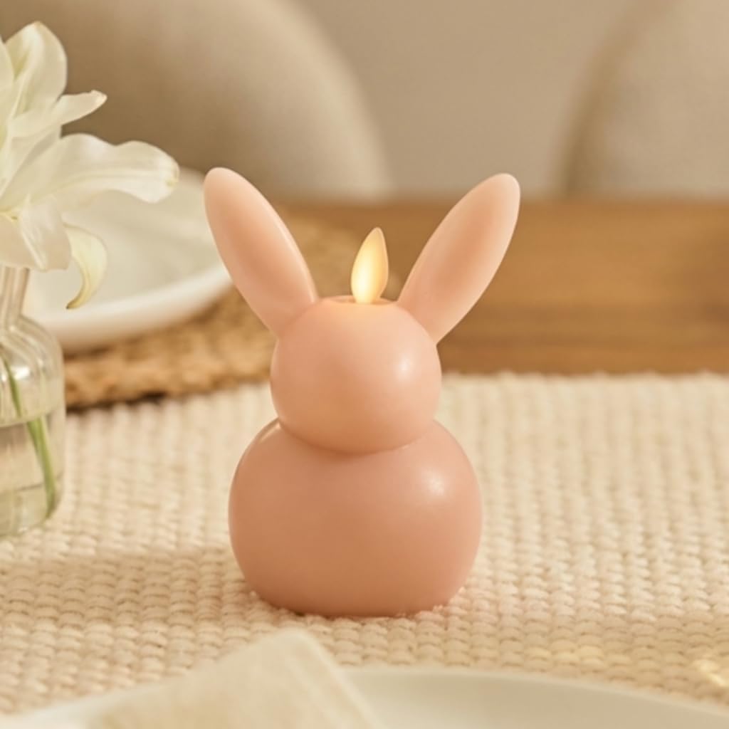 Luminara Easter Bunny Candle- Dusky Rose 3.2" x 3.2" x 5.1"- Flameless Real-Flame Holiday-Inspired Decor- AA Batteries- Flickering LED Flame
