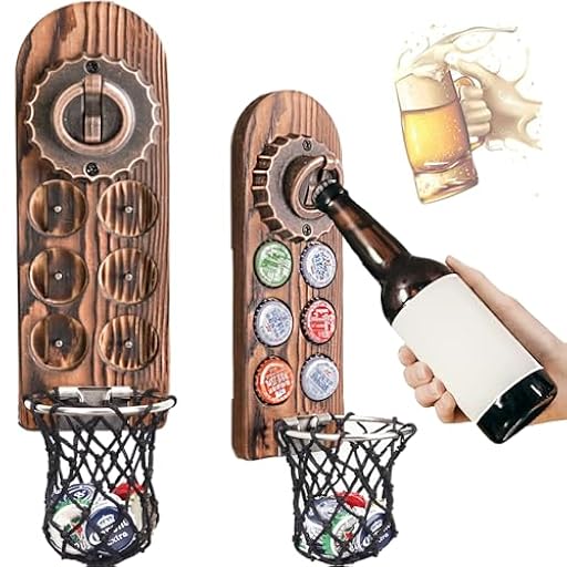Abridor Cerveza Pared con Imanes Nevera, Abridor Magnético de Madera Retro, Abrebotellas Cerveza con Colector Tapa Botella, Regalos Originales Hombre para Papá, Esposo, Amigos y Colegas (Estilo 6) | Ya disponible en tu tienda friki favorita! En mundofriki.es!