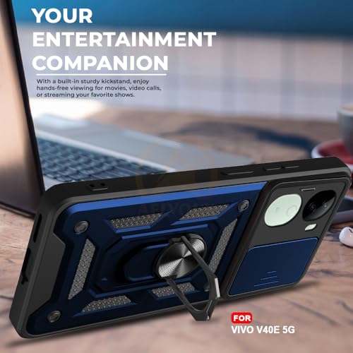 Image of Armor Bumper Back Cover Case for Vivo V40E 5G / iQOO Z9S 5G | Rotating Camera Cover, Ring Holder & Kickstand | Heavy Duty & 360 Degree Protection Vivo V40E 5G / iQOO Z9S 5G Back Cover (Blue)