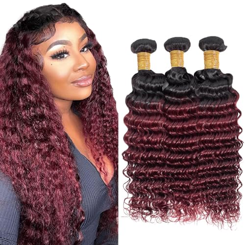 Ombre Bundles Color Red 1b99j Deep Wave Bundles Two Tone Black And Red Brazilian Unprocessed Virgin Hair 18 20 22 Inch