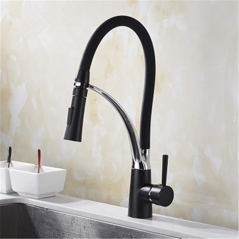 Kitchen Sink Faucet Pull Down Black and Chrome Brushed 360 Degree Swivel Single Handle Mixer Tap El Grifo De La Cocina