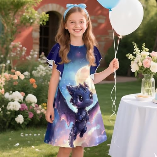 Uourmeti Ruffle Sleeve Dress for Girls Summer Casual Dresses Knee Length Playwear Outfits3