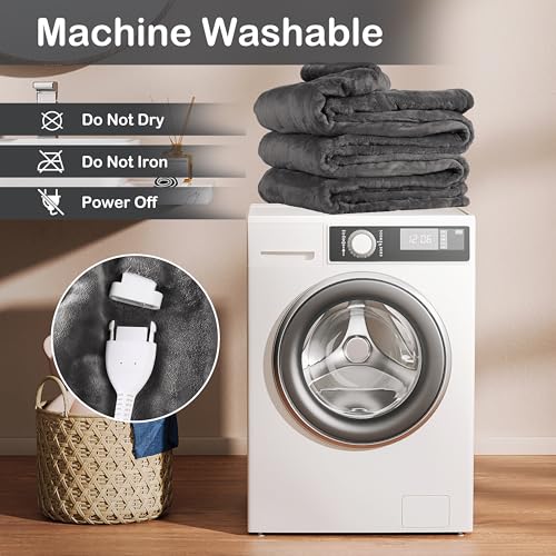 Electric Heated Blanket Full Size 72"x84", Large Oversized, 5 Heating Levels & 10 Hours Auto Off, Cozy for Bed, Sofa & Office, Machine Washable, Dark Gray