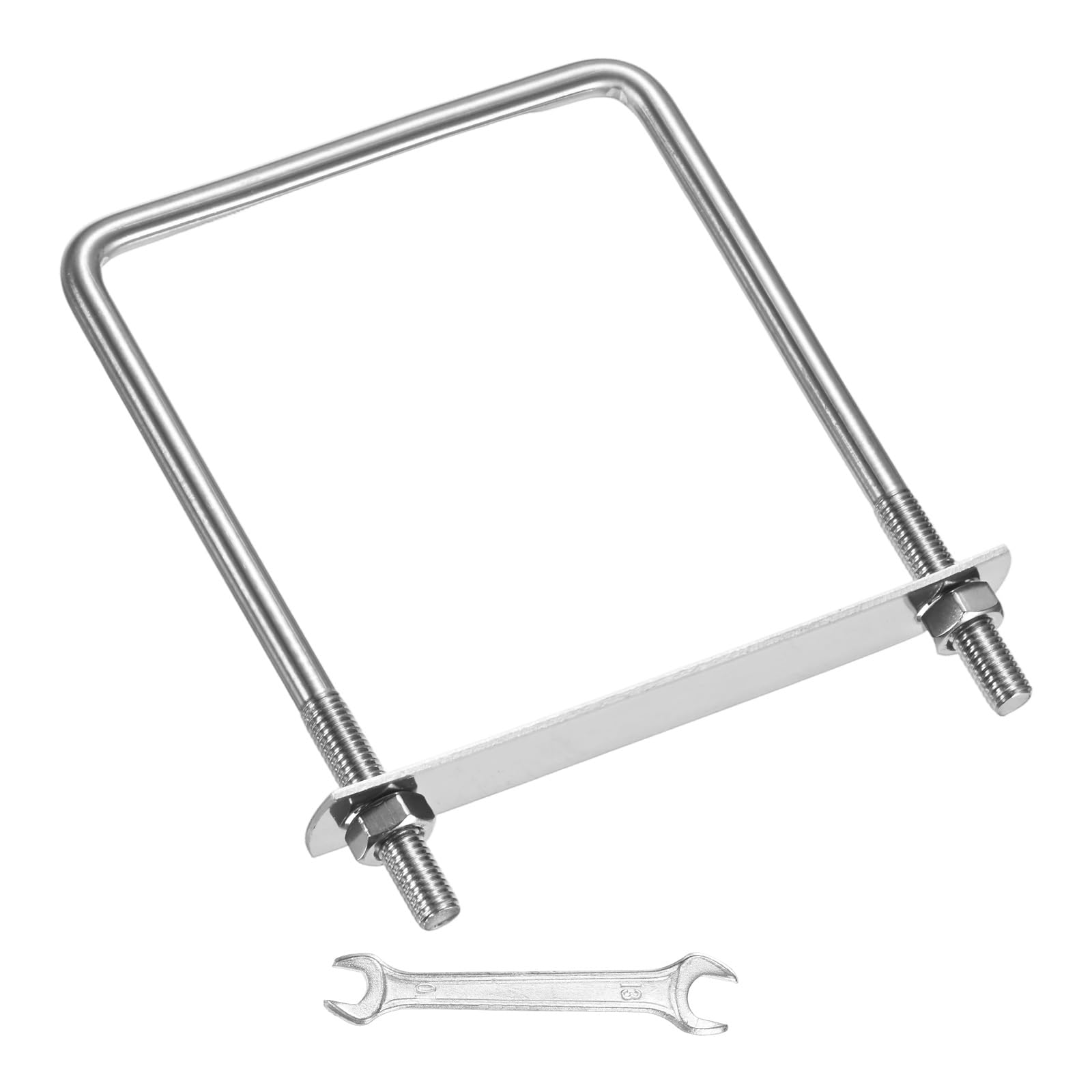 M METERXITY Square U-Bolts Kit (M8x100x140mm, Silver) 1Set Square U Shaped Bolts 304 Stainless Steel with Frame Plates & Nuts & Washers & Wrench, Apply to Ski/Board/Sailboat/Trailer