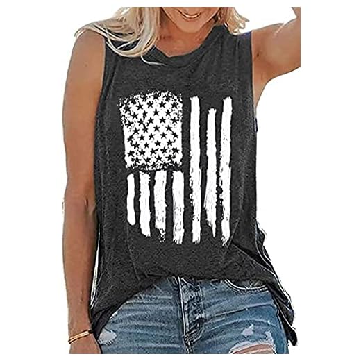 Akyzic Patriotic Tank Tops for Women American Flag Shirt Sleeveless Fourth of July Tops Memorial Day USA Flag 4th of July Top Graphic Tees Grey M