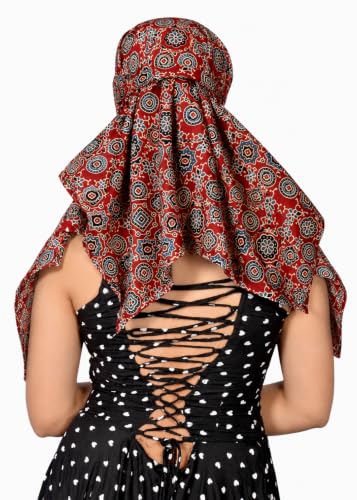 Image of Scarf Face Full Covering With Mask Head Hair Wrap Sun Protection For Women Cotton Printed Square All Season Wear