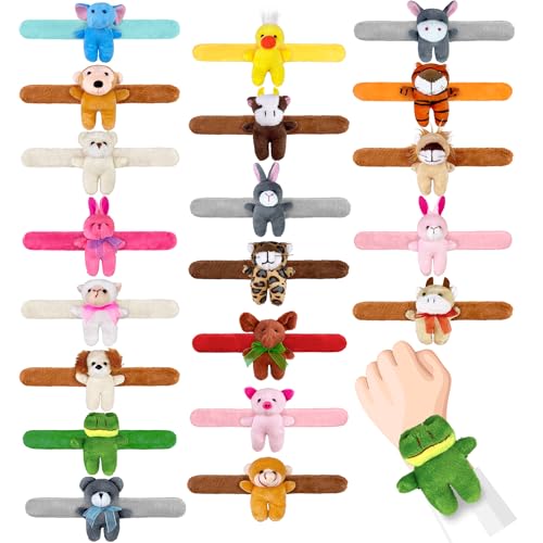 XIPEGPA 20 PCS Stuffed Animal Slap Bracelets Plush Animal Slap Bracelets Cute Wrist Slap Band Toy Bulk for Boys Girls Birthday Gifts Classroom Rewards Party Favors