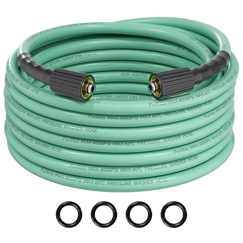 Purilitzs Pressure Washer Hose 25FT with M22-14/15 Fittings 1/4 Inch Kink Resistant Replacement Hose 4000PSI for Car Washing Patio & Garden Cleaning Mint Green