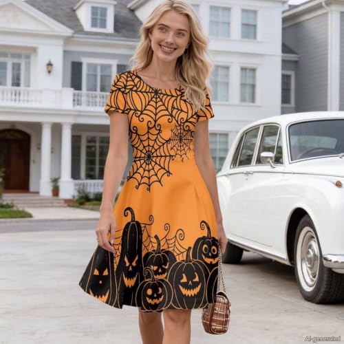 Image of AFPANQZ Womens Casual Summer Lightweight Vintage Dress Short Sleeve Midi Dress Knee-Long Luxury Formal Dress