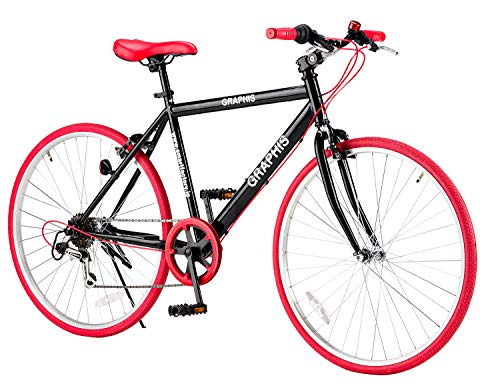 GRAPHISGR-001 自転車 クロスバイク 26インチ 6段変速 可動式ステム ブラック/レッド