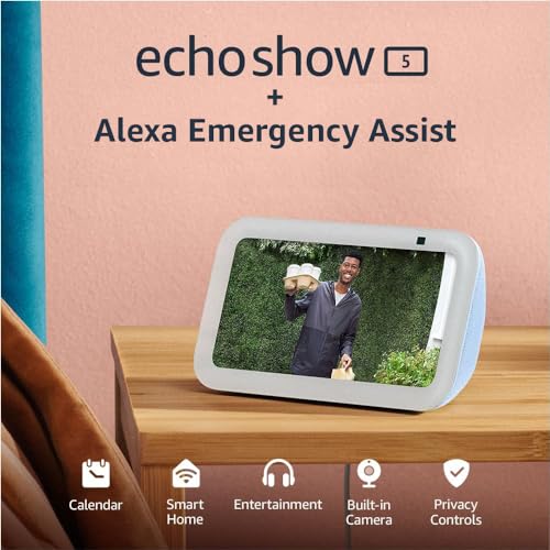 Image of Echo Show 5 (newest model), Glacier White, bundle with Alexa Emergency Assist (annual auto-renewal subscription)