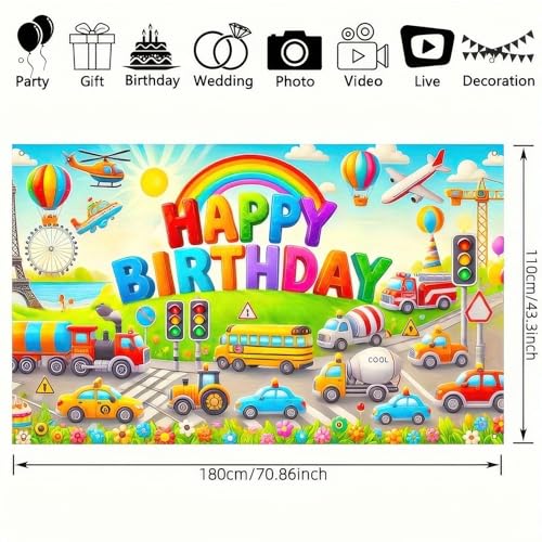 Image of BlissYard Car Birthday Backdrop 70x43 Inch Transportation Party Decor | Transportation Birthday Decorations Truck Backdrop Boys Birthday Party Decorations Photography Supplies