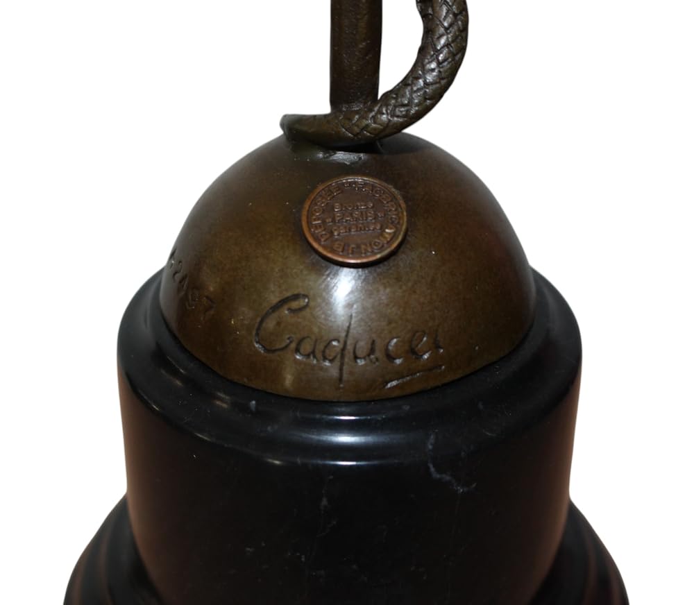 Bronzefigur Bronzeskulptur Äskulapstab Schlange aus Bronze auf Marmorsockel H 38 cm Deko Figur