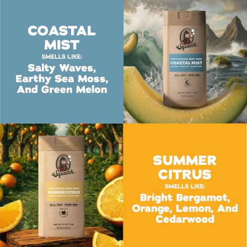 Dr. Squatch Natural Men's Body Wash Shower Gel - Cleansing, Nourishing, Long Lasting Scent, Moisturizing Body Wash for Men - Coastal Mist + Summer Citrus (14 oz, 2-Pack) - image 3