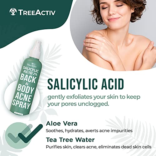 Treeactiv Salicylic Acid Back & Body Acne Spray - 2% Salicylic Acid Spray For Back Acne Solution For Women And Men - Back Acne Treatment Organic For Body That Prevents & Shrinks Body Acne - 4Oz 2-Pack #TOP5