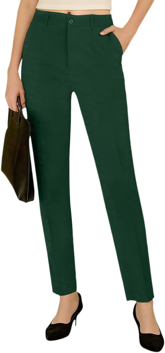 Womens Straight Leg Pants for Business Casual Work High Waist Pull On Office Trousers with Pockets