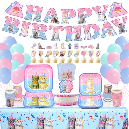 Party-Set Katze – 56-teilig Für 12 Kinder – Inkl. Teller, Becher, Servietten & Trinkhalme Mit Gold-Effekten