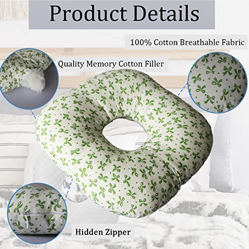 Wuronsa Ear Piercing Pillow for Side Sleepers, Pillow with an Ear Hole for CNH and Ear Pain Ear Inflammation Pressure Sores, O-Shaped Side Sleeping Pillow, Ear Guard Pillow(Green Flower) by Wuronsa - Image 4