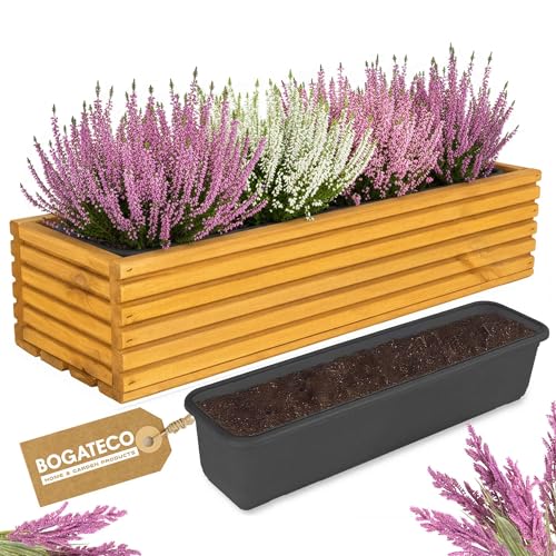 BOGATECO Blumenkasten aus Holz | Pflanzkasten | Blumentopf 64 x 20 x 14,5cm | Kräutertopf für zu Hause Garten Balkon Terrasse | Topf mit Kunststoffeinsatz | Imprägniert | Hellbraun