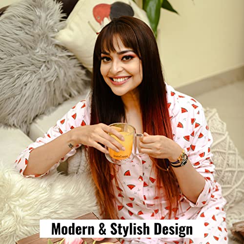 InstaCuppa Double Walled Glass Coffee Mug with Bamboo Lid and Large Handle, Clear Borosilicate Glass Cups for Drinking Tea, Espresso and Hot Beverages, 300 ML, Pack of 2 - Image 3