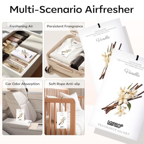 Image of MYARO 12 Packs Vanilla Scented Sachets for Drawer and Closet, Long-Lasting Closet Sachet Bags Drawer Deodorizers Fresh Scents, Home Fragrance for Lover