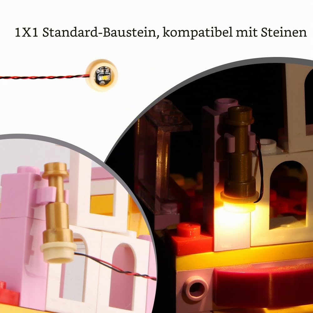 14 x LED-Lichter, 1 x 1 runder Punkt, kompatibel mit Lego-Baustein-Modell-Set, Blockzubehör, Beleuchtungsset, Spielzeug (warme Farben)