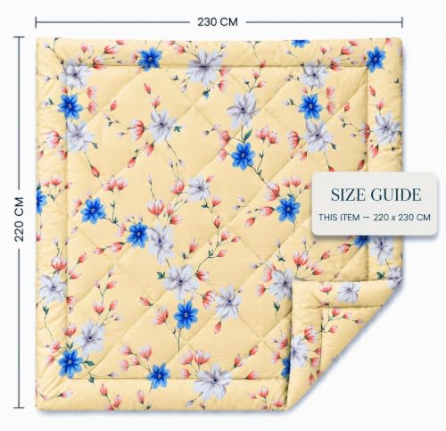 Image of HOMEKART 220 GSM Reversible Microfiber AC Comforter /Duvets for Mild Winter | All Season Single Size 3 Layered Quilted Blanket for Single Bed (230 cm x 150 cm,Lemon)