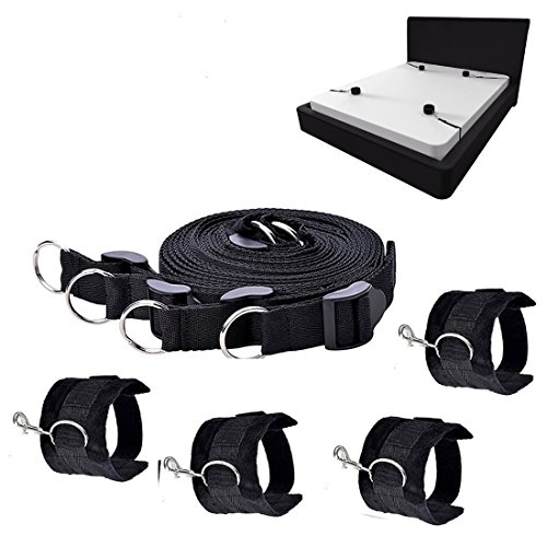 Quiote Bed Restraints Bondage, Cuff Bondage Kit Set Handcuffs Strap Sex Toys with Adjustable Soft Hand & Leg Cuffs Fetish Kit Hand Ankle Couple Sex Game (Black)