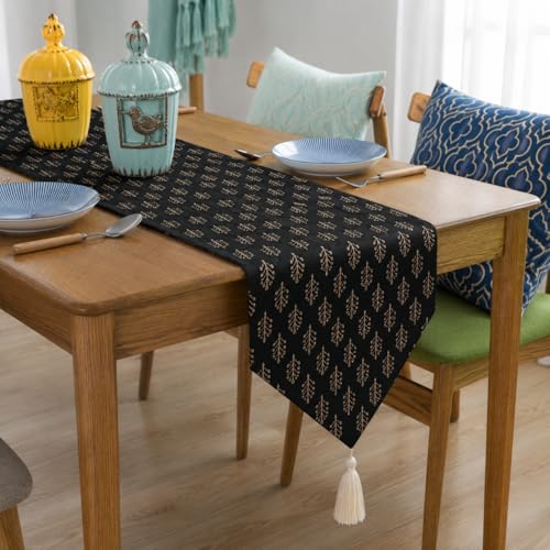 Image of STITCHNEST 'Nomad Weave Collection' Jacquard Table Runner 13x60 Inches| Tassel Finish | Modern Dining Table Decor