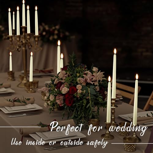 Image of Baquler Flameless Taper Candles LED Flickering Candlesticks, Ivory, 40 Pcs | 8.5 /9.7 /10.8 /12.8 Inch, Battery Operated, Flickering Glow, Artificial Fake Candle, Wedding Halloween Christmas Birthday Decor