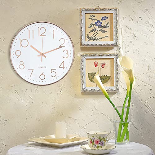 Image of TEKCOOL Plastic Digital Wall Clock 12 inch Silent Quartz Decorative Non-Ticking Classic Clock Battery Operated Round Easy to Read for Room /Home /Kitchen /Bedroom /Office /School- (Rose White);
