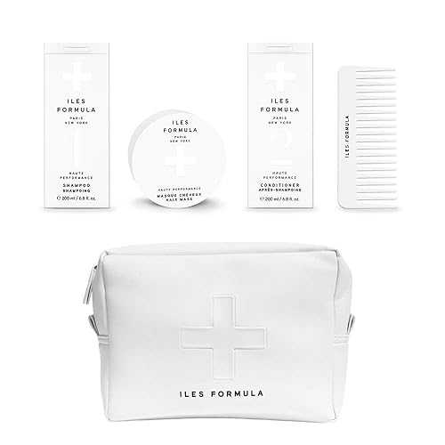 Iles Formula Nurture Pack (juego de 5 piezas) Champú + Acondicionador + Máscara para el Cabello + Peine en bolsa de belleza de piel sintética –
