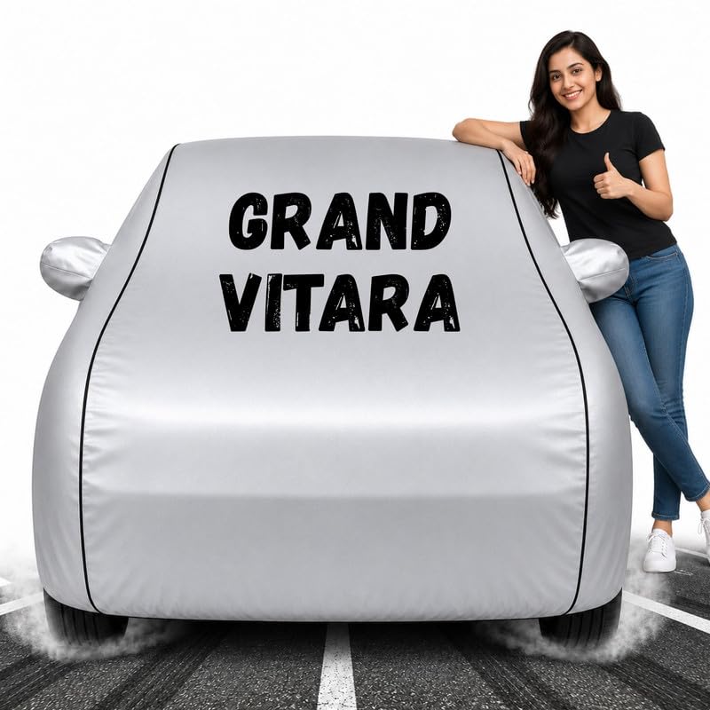 Image of Custom Fit Silver 100% Waterproof Grand Vitara Car Cover | Polyester Car Body Covers for Rain & Sun | UV Protection, Dustproof, Scratch Resistant, Windproof, Heat Resistant