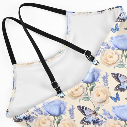 senya Girls Swimsuits One-Piece Swimwear Tie Bathing Suit Beach Summer Round Neck 7-8T Blue Butterfly Rose Pattern4
